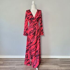 Wayf womens red and black wrap long sleeve dress